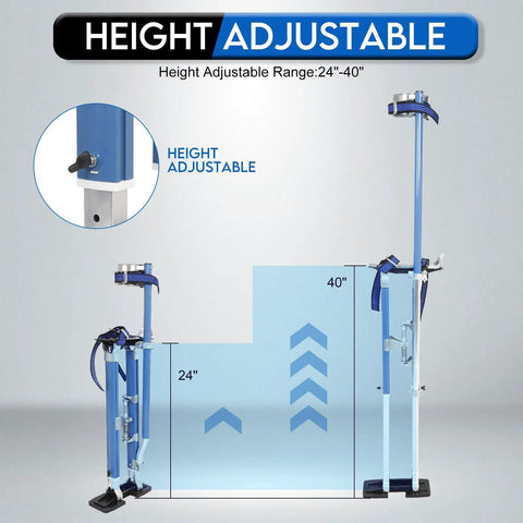 Adjustable Drywall Stilts 24 To 40 Inch Professional Grade Aluminum Painter Stilt For Taping And Painting Ceiling Work Parades Or Cosplay Helpers No Tools Required Fully Adjustable Braces Heavy Duty Blue with height adjustment illustration