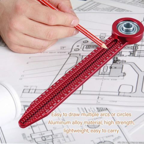 Pro Shop Quality Woodworking Compass Scriber With A 360 Degree Swivel Joint and rugged aluminum alloy body, 8.3 inches long on blueprints.