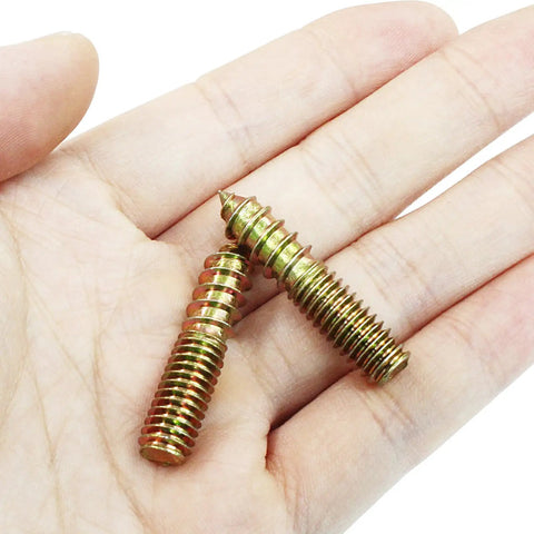 Top Shelf 5/16-18 X 1-1/2 Inch Hanger Bolts, galvanized carbon steel screws in hand, showcasing double-headed design.