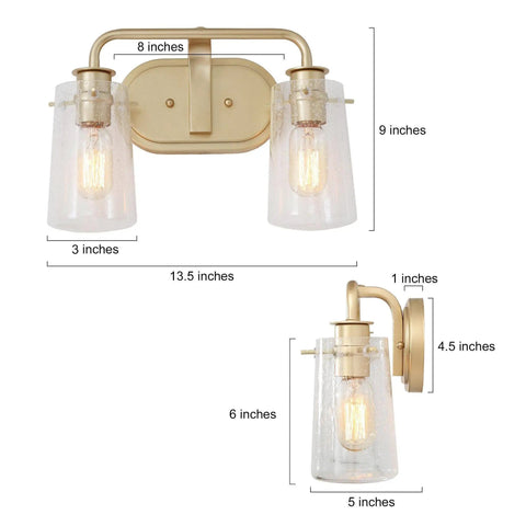 Soft Gold 4 Light Vanity Fixture With Seeded Glass Shade 31 Inch Modern Chic Bathroom Lighting Bar dimensions