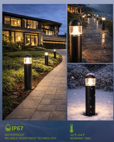 12V LED Landscape Pathway Lights 6 Pack Low Voltage Bollard Style Walkway Driveway Lighting IP67 Waterproof Outdoor
