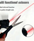 MXHLXRMP professional laser-guided fabric scissors with black handle and steel blades; red laser guide visible.
