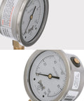 Industrial liquid filled pressure gauge with 2.5-inch dial and 0-100 psi scale for pumps and compressors.