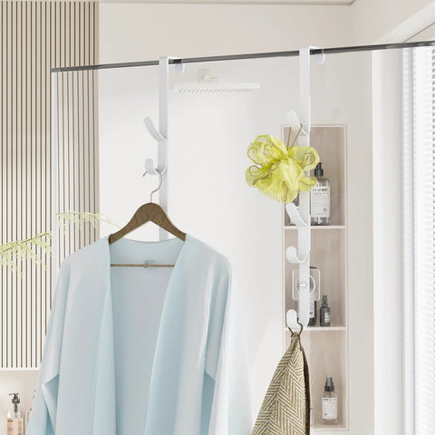 Metal Over The Door Hooks For Hanging And Organizing Purses Coats Hats Towels And Clothes Ideal For Bathroom Closet And Shower Back Of Door Use With Adhesive Mounts And EVA Pads For Door Protection White Two Pack