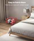 Two Story 13 Foot Emergency Fire Escape Ladder No Assembly Required Just Unfold And Go Retractable Lightweight Aluminum Alloy Construction With Sturdy Polyester Strap Anti Slip Rungs And Wide Steps Supports Up To 1000 Lbs Max Load folded in bedroom
