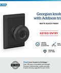 Georgian Door Knob With Addison Trim In Matte Black Keyed Entry Lock Set For Front Door No Brainer Install With Self Aligning Screws