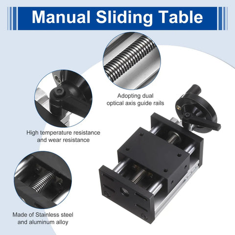50mm Travel Manual Sliding Table With Double Axis Linear Stage TR12X4 Acme Lead Screw, shown in detailed close-up view