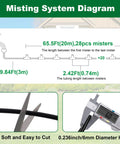 Diagram of Outdoor Misting System for Patio Cooling 75Ft Water Mister Hose Kit with Brass Nozzles showing hose cuts and measurements