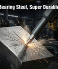 Bearing steel screwdriver bit demonstrating durability with sparks in industrial setting