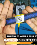 Hands holding ESD Anti Static Wrist Strap Band Long Earthing Wristband Grounding Bracelet with blue strap and clip.