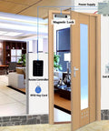 Knockout Standalone Door Access Control Kit With Strong Magnetic Lock, Steady DC12V Power Supply, Clean Exit Button, And Ten RFID EM Keyfobs For No Fuss Single Door Security setup on a wooden door.