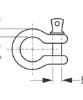 Drop Forged Quarter Inch Hot Dipped Galvanized Screw Pin Anchor Shackle Built Like A Tank For Heavy Duty Marine Boat Rigging Dock Accessories Premium Essential Gear schematic diagram with dimensions A and B.