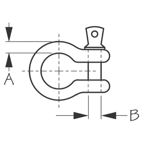 Drop Forged Quarter Inch Hot Dipped Galvanized Screw Pin Anchor Shackle Built Like A Tank For Heavy Duty Marine Boat Rigging Dock Accessories Premium Essential Gear schematic diagram with dimensions A and B.