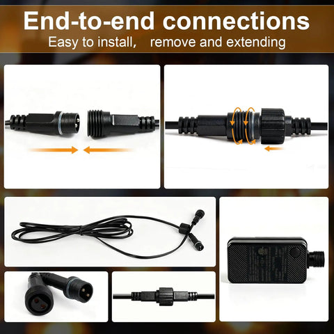Connections and components for 50Ft Outdoor String Lights With Remote Control, Waterproof LED Patio Lights With 19 Plus 1 S11 Bulbs