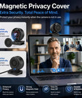 Magnetic privacy cover for webcam enhances security, attaches to lens, ideal for PCs during video calls.