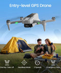 Go-To Pocket Sized Drone With 4K Camera Under 250g For Beginners shown flying over a campsite with a tent and two people.