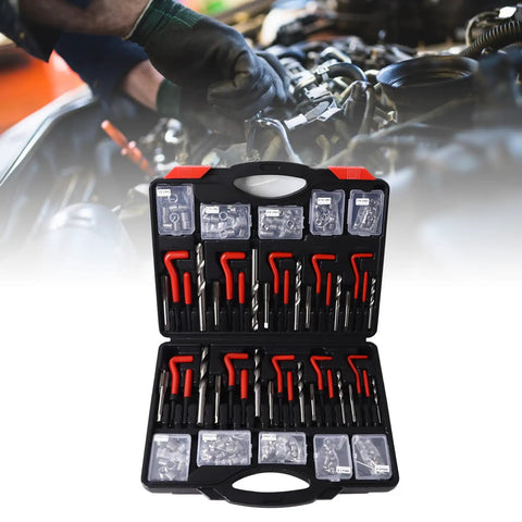 261Pcs Thread Repair Kit With Self Tapping Inserts And Drill Bit Set Pro Grade Rugged HSS 4241 304 Stainless Steel For Automotive Switch Equipment Multiple Pieces Included open case with inserts and drill bits for metal thread repair