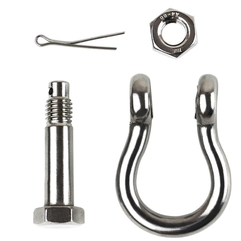 Three Eighths Inch Clevis Shackle With One Half Inch Bolt Pin 316 Stainless Steel Bow Anchor Shackle pieces shown