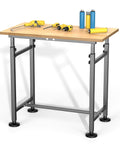 Heavy Duty Workbench For Garage And Workshop 32 By 18 Inch Adjustable Height Table With Premium Rubberwood And Steel Frame Built Like A Tank Stable H Shaped Base With Non Slip Feet Ideal For Home Office Or Shop