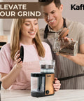 Premium Electric Flat Burr Coffee Grinder Featuring Adjustable Burrs And An Upgraded Quiet Motor For Legit Home Brewers 55 Ounce Copper Hopper in use at home.