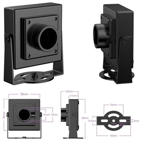 Built Tough Solid Aluminum Camera Housing For 32MmX32Mm Usb Boards Adjustable M12 Lens Mount Swivels 360 Degrees On Heavy Duty Black Stand Plug And Play For Serious Gear Heads And Pro Setups, detailed measurements and angles.