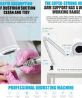 Badass Nail Dust Collector Vacuum With Sturdy Table Mount And Dimmable Led Light with adjustable arm for nail dust extraction.