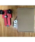 Extended Thin Rip Jig Fence Guide in red aluminum for precise narrow cuts, includes mounting screws and metal connectors.