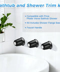 3 Piece Matte Black Tub And Shower Knob Replacement Kit For Verve And Windsor Faucet Handles, Hot And Cold Diverter Trim