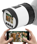 WiFi Telescope Camera Eyepiece 2K HD Video 4MP Sensor App Controlled Digital Eyepiece showing live view of tiger on phone