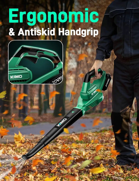 Person using Cordless Leaf Blower With Two Speed Settings For Yard Work, Lightweight Battery Powered Tool With A Copper Motor