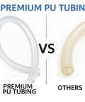 Comparison between Premium PU Tubing and other tubing options, showcasing clarity and quality of Pro Grade PU Air Line Kit With 32.8 Ft Clear Flexible Hose Eight Millimeter Or Five Sixteenth Inch OD And Five Millimeter ID Push To Connect Fittings Tube Cutter Durable Pneumatic Tubing Set For Compressors And Air Tools