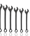 10-Piece SAE Jumbo Combo Wrench Set With Black Oxide Finish, Heavy-Duty Heat-Treated Drop-Forged Steel, Jumbo Sizes From 1 5/16 To 2 Inches, Includes Handy Carrying Pouch For Easy Storage displayed side by side