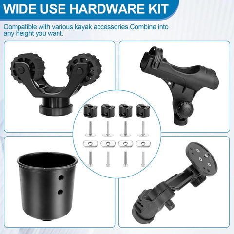 Kayak Track Mount Hardware Kit With Convertible Knobs, 1-1/2 Inch Bolts, Track Nuts, Cap Screws, Black for DIY Kayak Systems