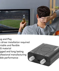 RF Modulator Adapter With HDMI Input For NTSC Output And 1080P PLL Controlled VHF Modulation shown with TV setup