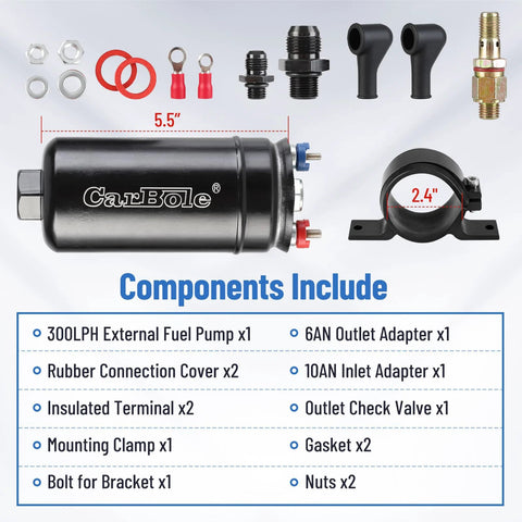 Universal 12V Inline Fuel Pump for EFI Systems, 300 LPH High Flow, Diesel and Gasoline Ready, External Pump With Mounting Bracket Clamp, Pre Filter Recommended