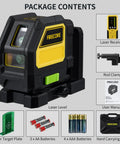 Pro Grade Self Leveling Cross Line Laser With Receiver Kit For Outdoor Construction Green Beam 197 Foot Working Range Rod Clamp And Hard Case Included showing components
