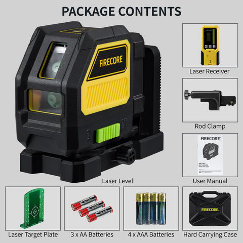 Pro Grade Self Leveling Cross Line Laser With Receiver Kit For Outdoor Construction Green Beam 197 Foot Working Range Rod Clamp And Hard Case Included showing components