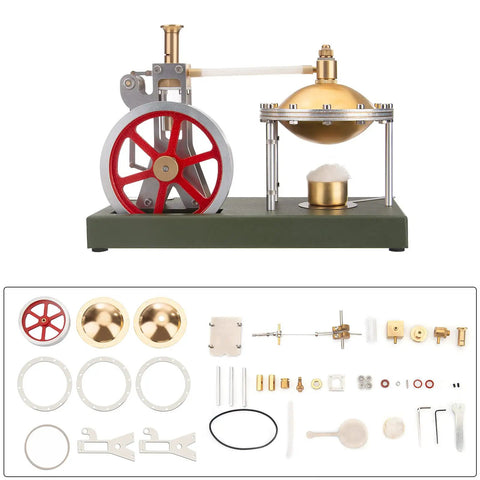Hands On Steam Engine Kit For Makers Retro Vertical Metal Engine With Spherical Boiler, parts and components, 20x9x14 cm