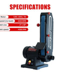 Heavy Duty 2X48 Inch Belt Sander With 1Hp Induction Motor Running At 4500 Fpm For Knife Making And Metal Finishing specifications display.