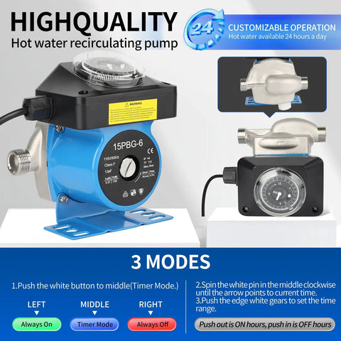 Instant Hot Water Recirculating Pump Kit For Tank Style Heaters Includes Two Upgraded Brass Sensor Valves That Deliver Nothing But Quick Flow Straight To Your Sink with customizable timer.