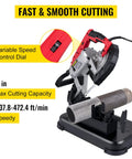 Portable Band Saw 110V 10A Motor With Removable Alloy Steel Base 5 Inch Cutting Capacity showing speed control dial