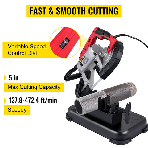 Portable Band Saw 110V 10A Motor With Removable Alloy Steel Base 5 Inch Cutting Capacity showing speed control dial
