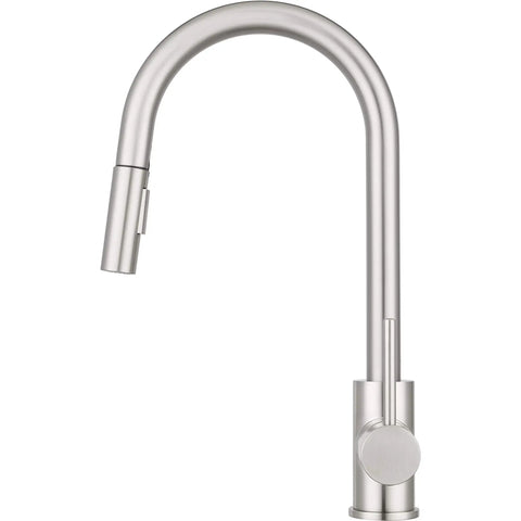 RV Ready Pull Down Kitchen Faucet With One Hand Lever, Detachable Spray Head, And Optional Deck Plate In Brushed Satin Nickel