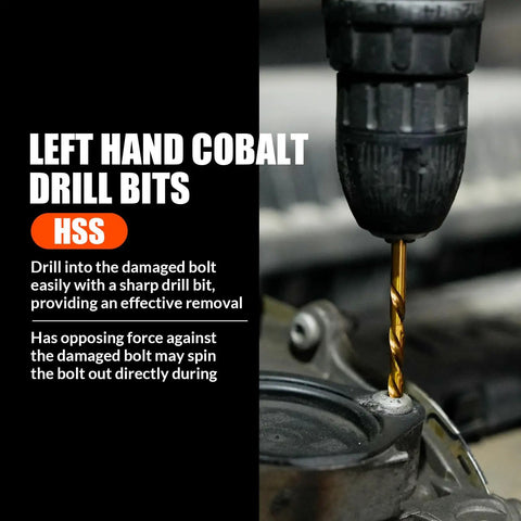 62 Piece Screw Extractor Set With Left Hand Drill Bits for Broken Nuts and Stripped Bolts in use on metal surface