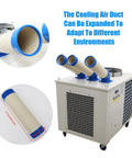 Ready To Roll 220V Industrial Portable Air Conditioner featuring three adjustable air ducts for versatile cooling environments.