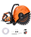 Heavy Duty Electric Concrete Saw With 16 Inch Circular Blade And A 3200 Watt Motor, includes accessories for wet cutting.