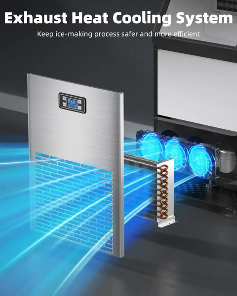 Ice Maker Machine That Cranks Out 100 Lbs Per Day, Stainless Steel Undercounter With 33 Lbs Storage, cooling system display