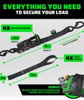 Heavy Duty Ratchet Straps Kit Four Pack 1.6 Inch By 8 Feet With 5000 Lb Break Strength Ultimate Tie Down Straps With S Hooks