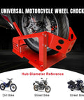 Heavy Duty Motorcycle Wheel Chock With 1800 Lb Capacity And Adjustable 12 Hole Wheel Cradle For 16 To 21 Inch Motorcycles And Dirt Bikes in use