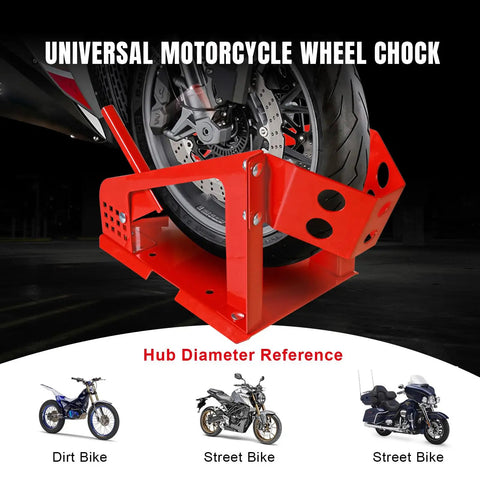 Heavy Duty Motorcycle Wheel Chock With 1800 Lb Capacity And Adjustable 12 Hole Wheel Cradle For 16 To 21 Inch Motorcycles And Dirt Bikes in use